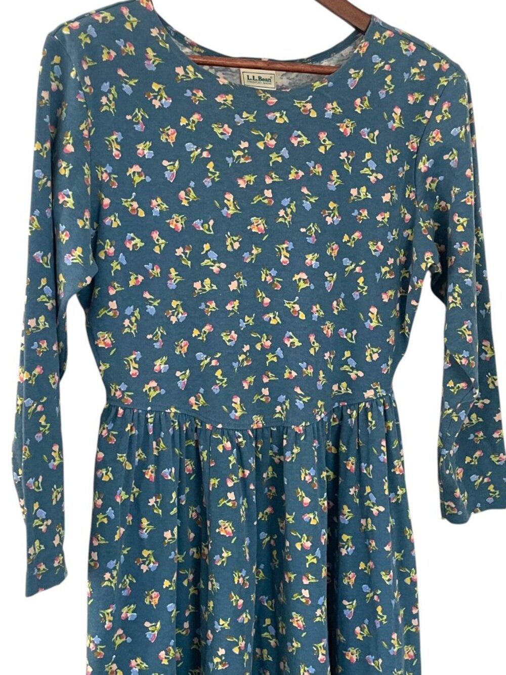 Vintage 90s LL Bean A Line Midi Dress Small S Blue Floral Cottagecore Country